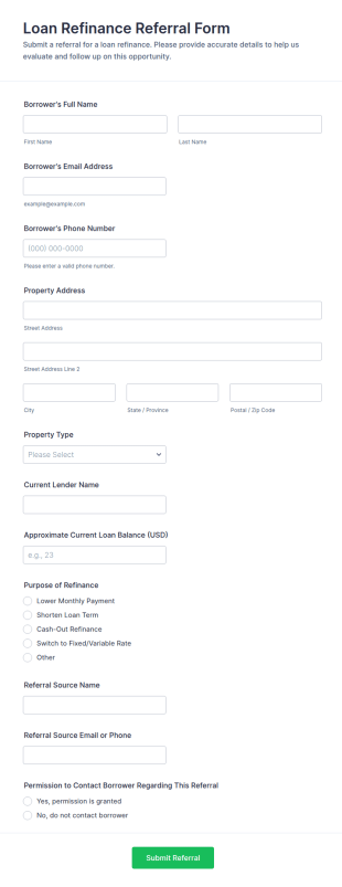 Loan Refinance Referral Form Template