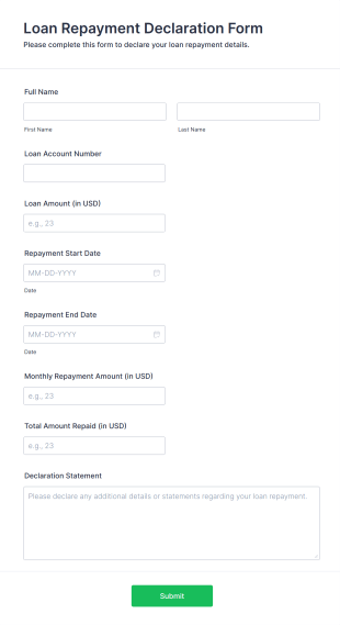 Loan Repayment Declaration Form Form Template
