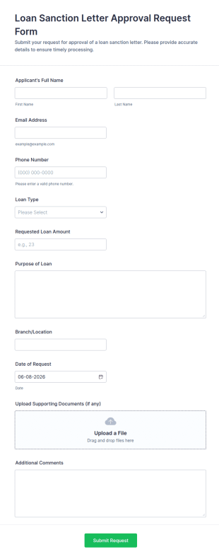 Loan Sanction Letter Approval Request Form Template