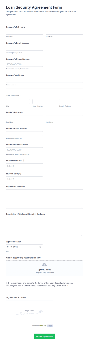 Loan Security Agreement Form Template