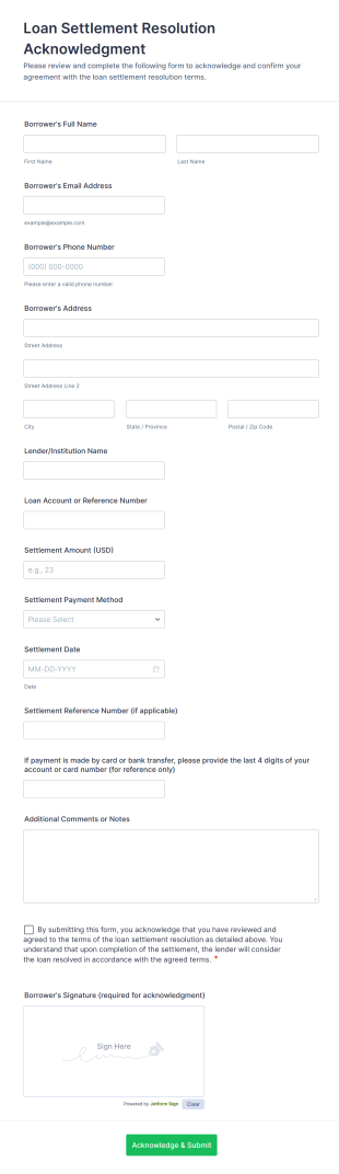 Loan Settlement Resolution Acknowledgment Form Template