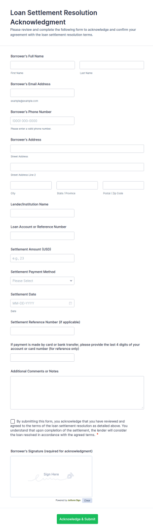 Loan Settlement Resolution Acknowledgment Form Template