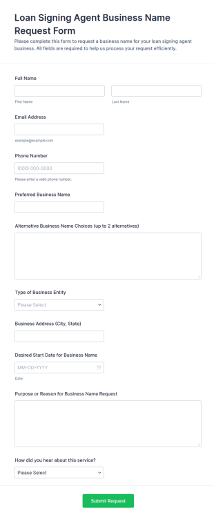 Loan Signing Agent Business Name Request Form Template