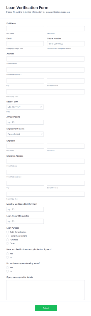 Loan Verification Form Template