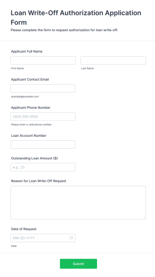 Loan Write Off Authorization Application Form Form Template