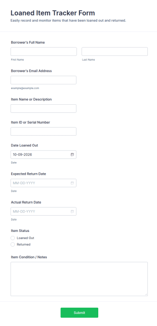 Loaned Item Tracker Form Template