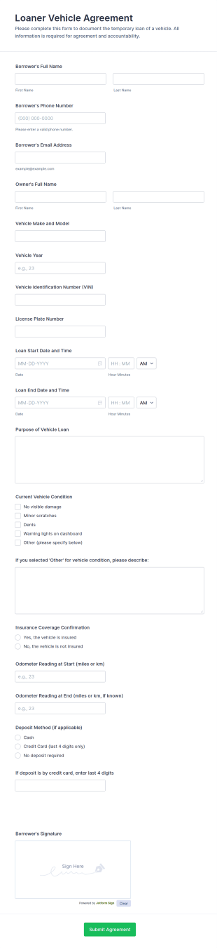 Loaner Vehicle Agreement Form Template