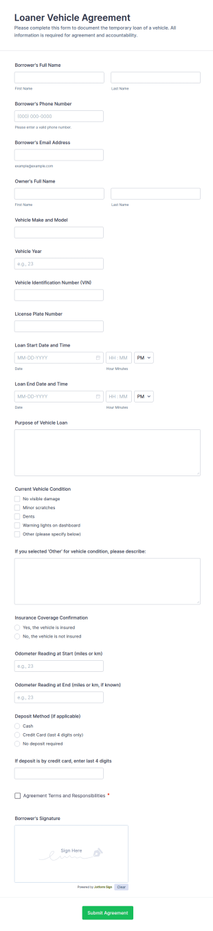 Loaner Vehicle Agreement Form Template