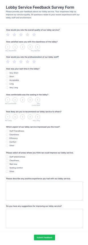 Lobby Service Feedback Survey Form Template