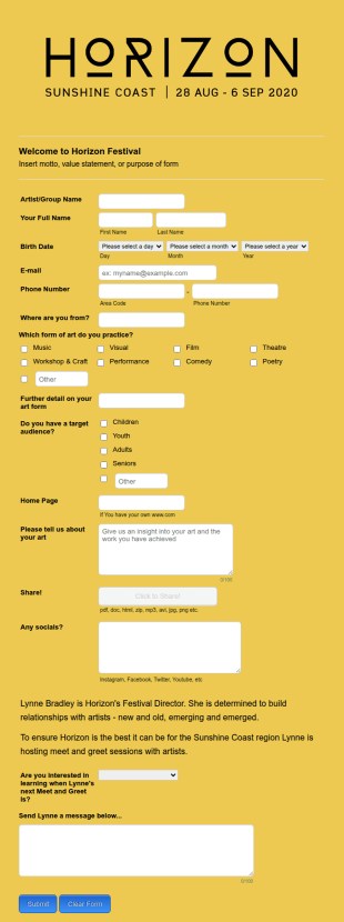 Local Artist Engagement Form Template