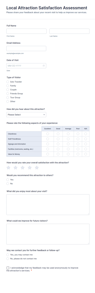 Local Attraction Satisfaction Assessment Form Template