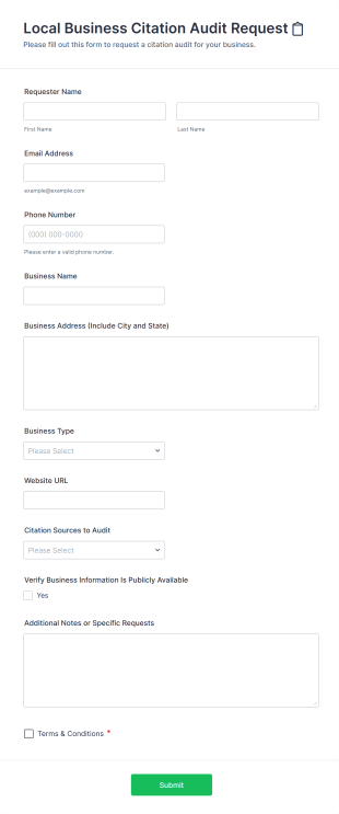 Local Business Citation Audit Request 📋 Form Template