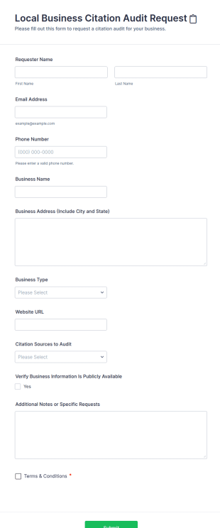 Local Business Citation Audit Request 📋 Form Template