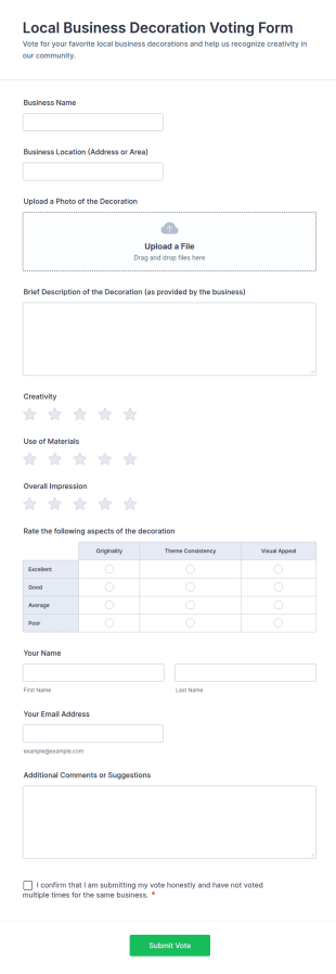 Local Business Decoration Voting Form Template