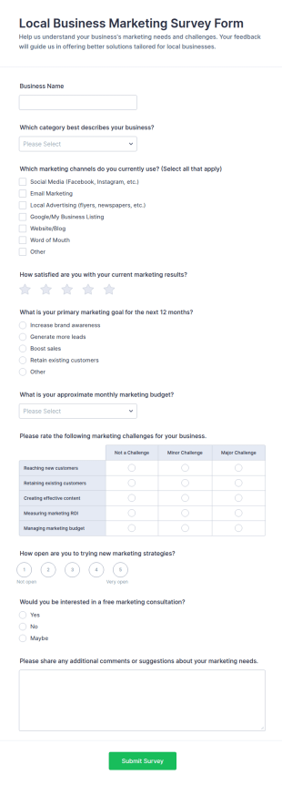 Local Business Marketing Survey Form Template