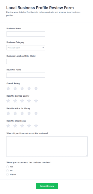 Local Business Profile Review Form Template