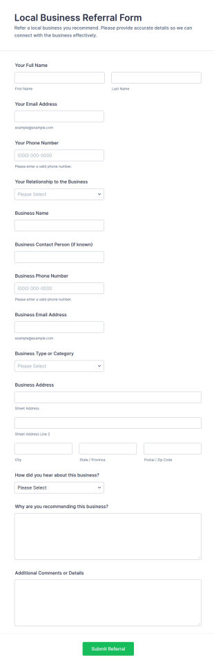 Local Business Referral Form Template