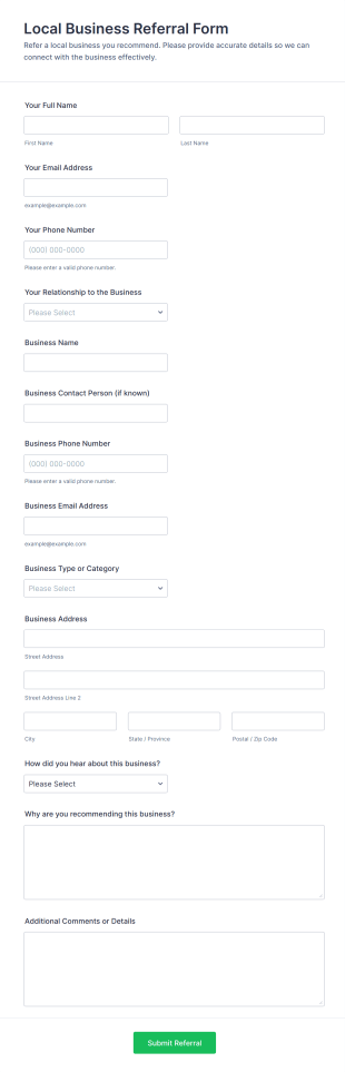 Local Business Referral Form Template