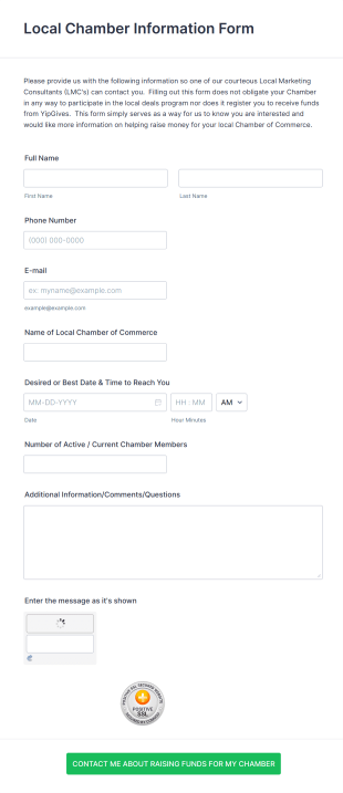 Local Chamber Contact Information Form Template