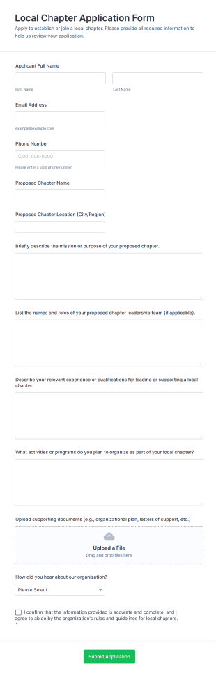 Local Chapter Application Form Template