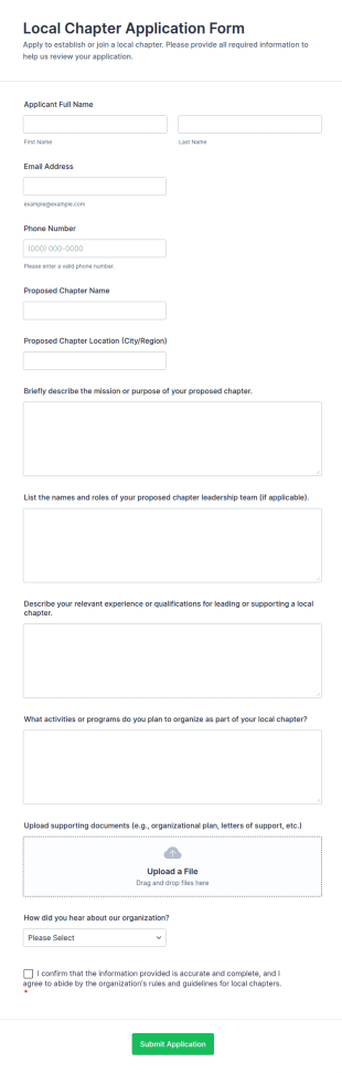 Local Chapter Application Form Template