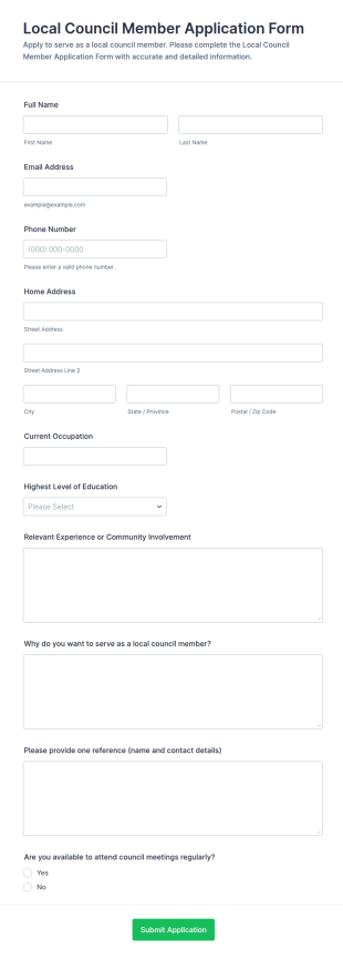 Local Council Member Application Form Template