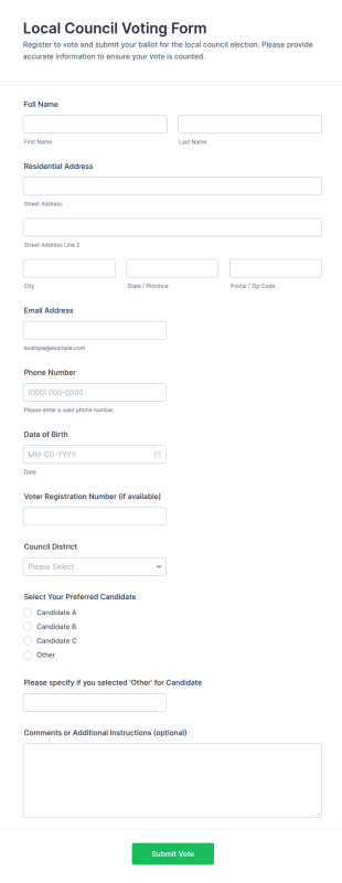 Local Council Voting Form Template