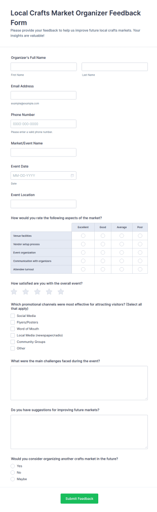 Local Crafts Market Organizer Feedback Form Template