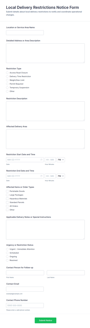 Local Delivery Restrictions Notice Form Template