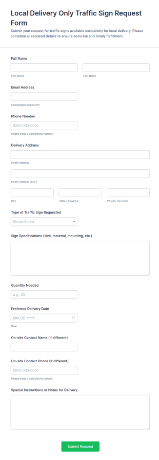 Local Delivery Traffic Sign Request Form Template