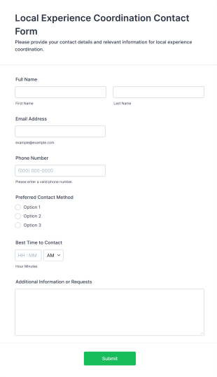 Local Experience Coordination Contact Form Template