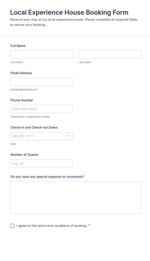 Local Experience House Booking Form Template