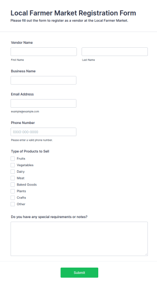 Local Farmer Market Registration Form Template