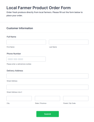 Local Farmer Product Order Form Template