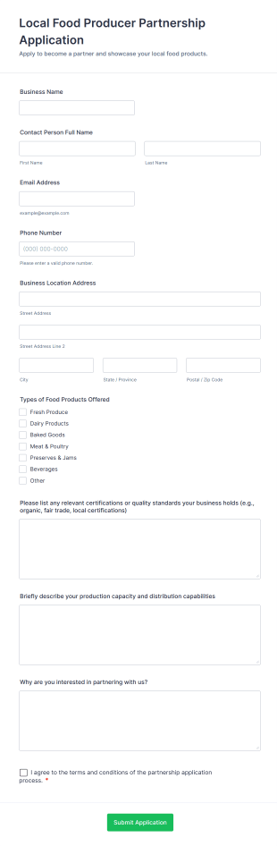 Local Food Producer Partnership Application Form Template