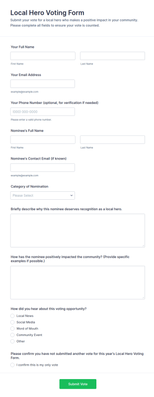 Local Hero Voting Form Template