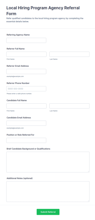 Local Hiring Program Agency Referral Form Template