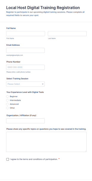 Local Host Digital Training Registration Form Template