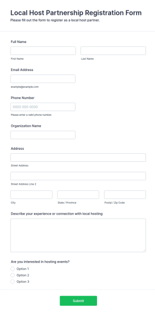 Local Host Partnership Registration Form Template