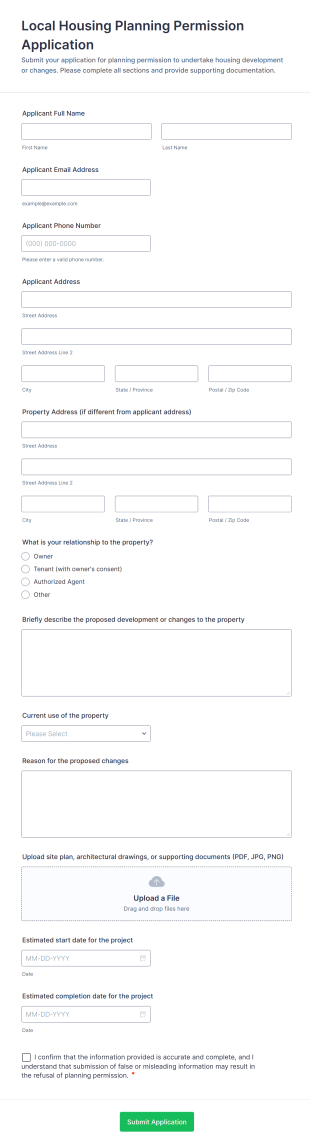 Local Housing Planning Permission Application Form Template