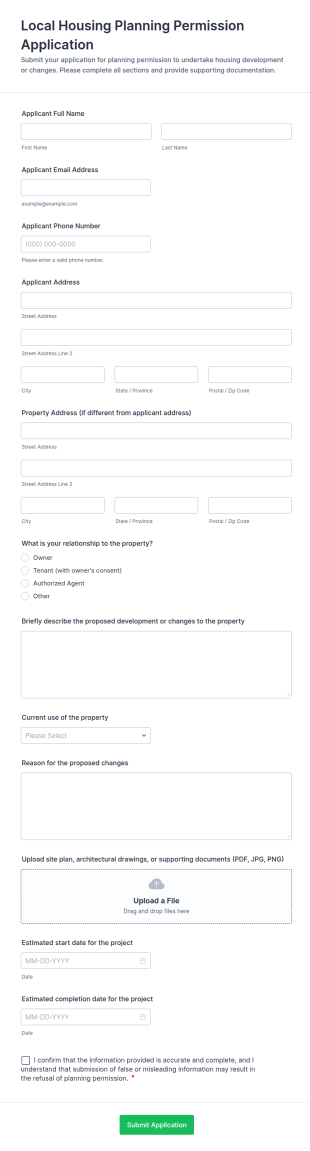 Local Housing Planning Permission Application Form Template