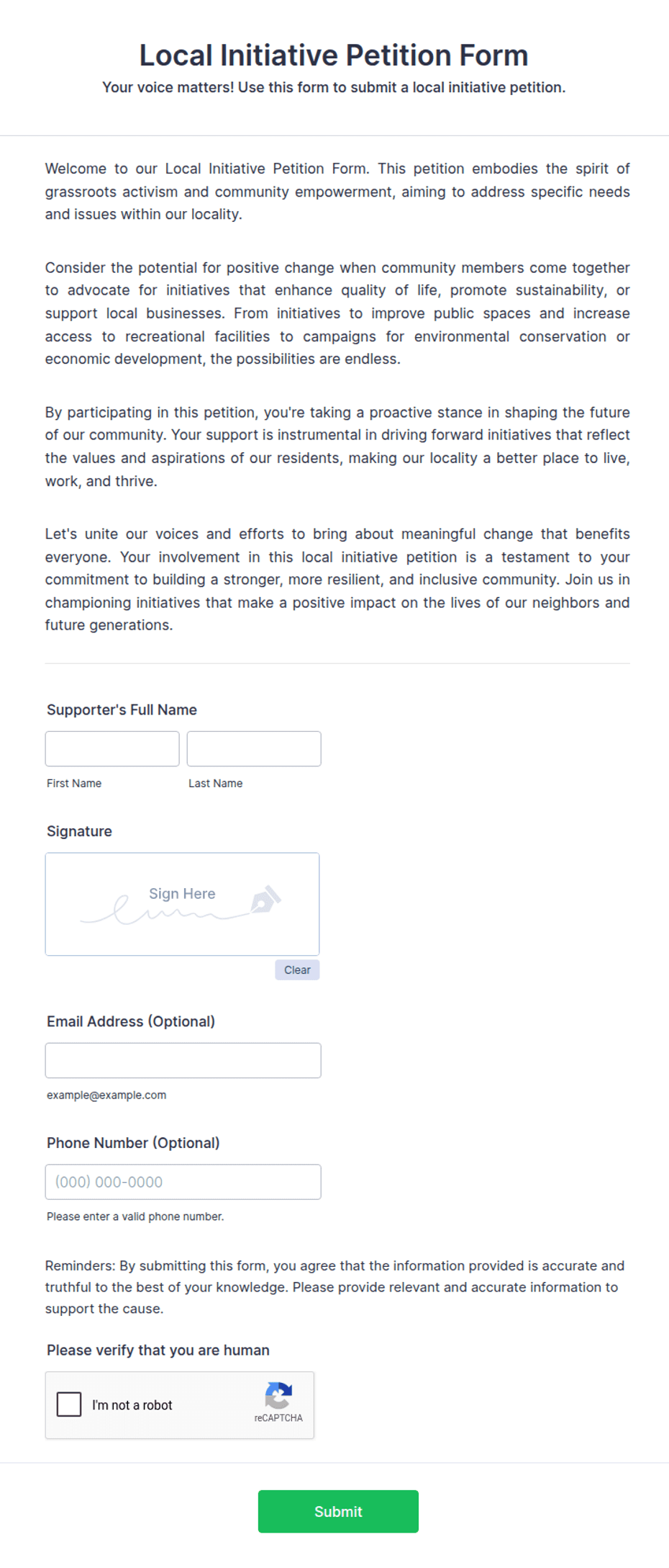 Local Activation Form Local Initiative Petition Form Template | Jotform