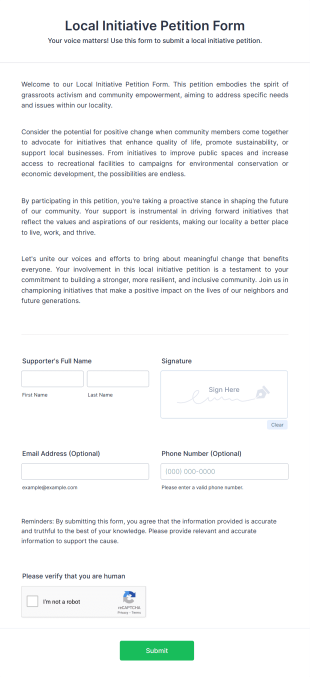 Local Initiative Petition Form Template