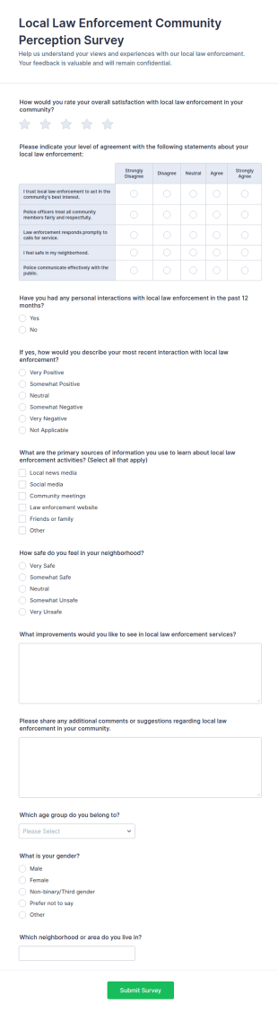Local Law Enforcement Community Perception Survey Form Template