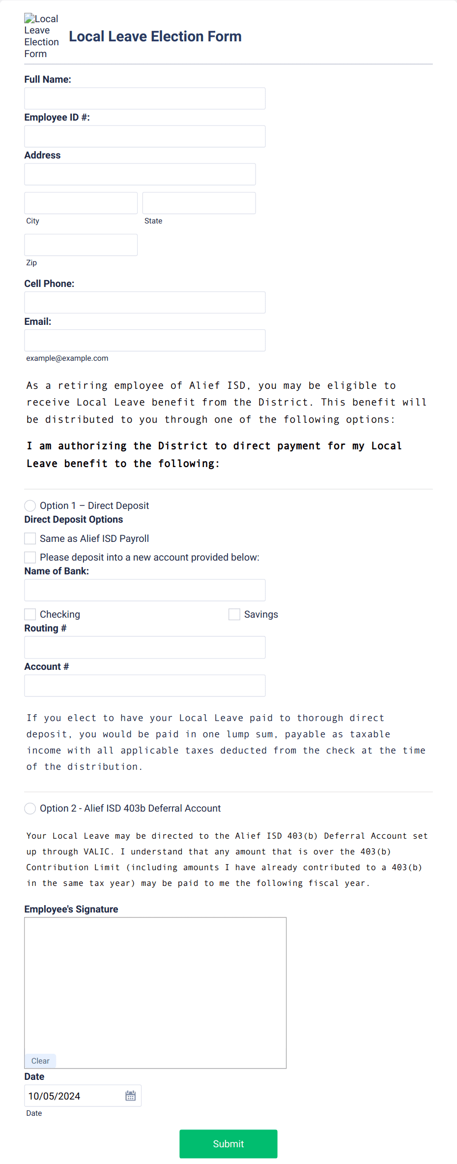 Local Leave Election Form Template | Jotform