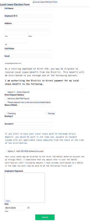 Local Leave Election Form Template