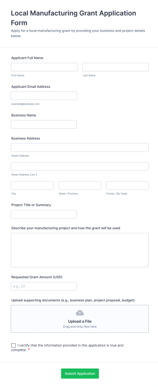 Local Manufacturing Grant Application Form Form Template