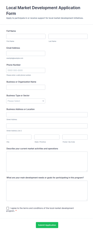 Local Market Development Application Form Template