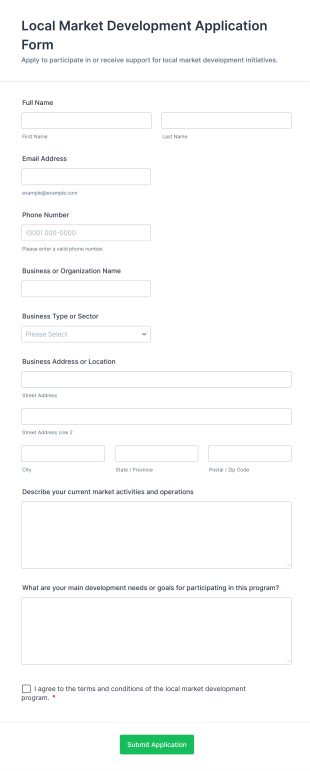 Local Market Development Application Form Form Template