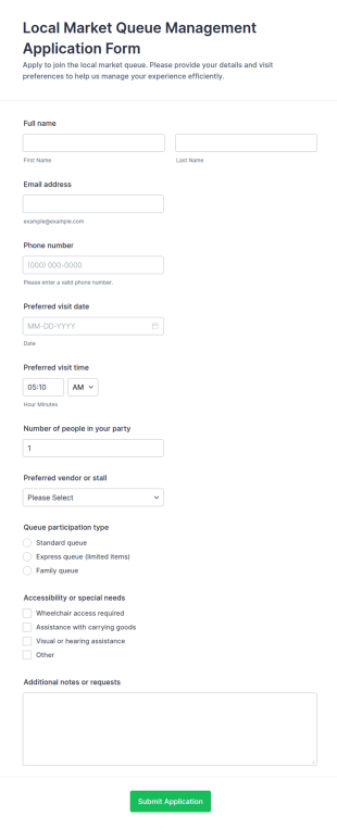 Local Market Queue Management Form Template